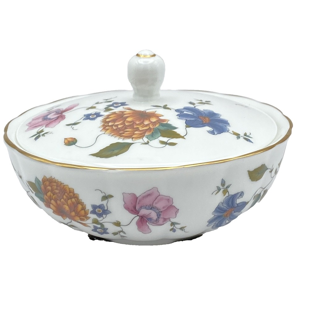 Wedgwood Rosemeade Murray Dish with Lid Bone China England Floral‎ Gold Trim Vtg